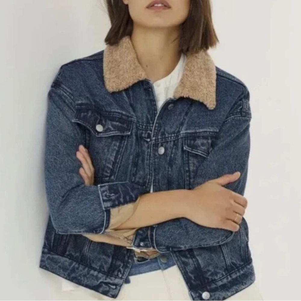 Anthropologie Pilcro Sherpa Trim Denim Trucker Jacket XS